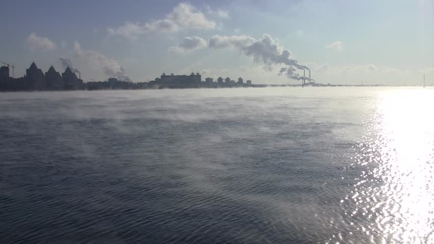 water begins to freeze at the city reservoir