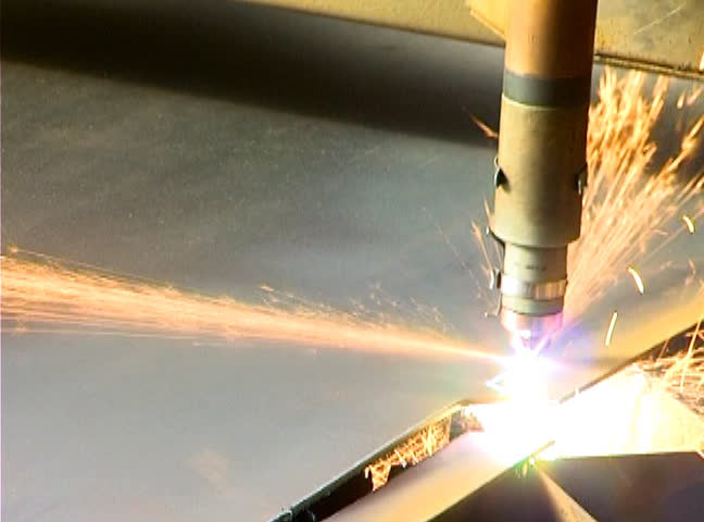 Plasma cutting of a steel plate. NTSC 
