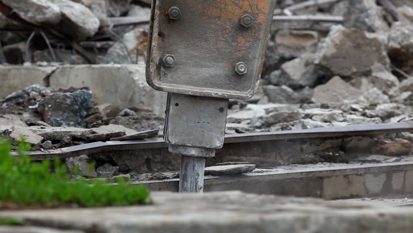 tractor with paving breaker destroy  stair