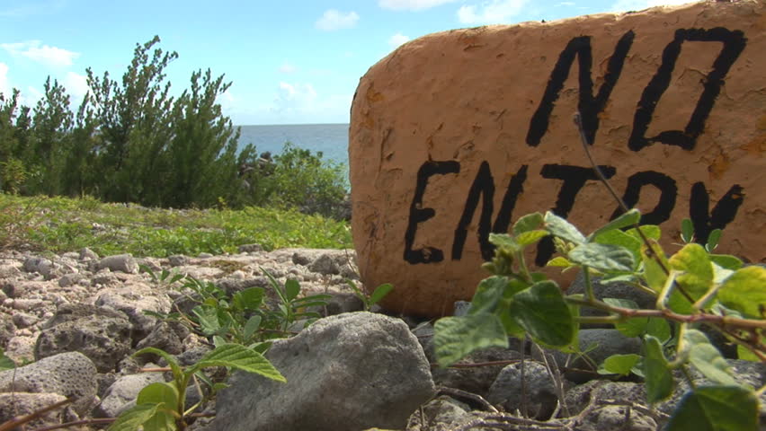 Marine reserve on Bonaire, Netherlands Antilles. No Entry sign. Low angle.