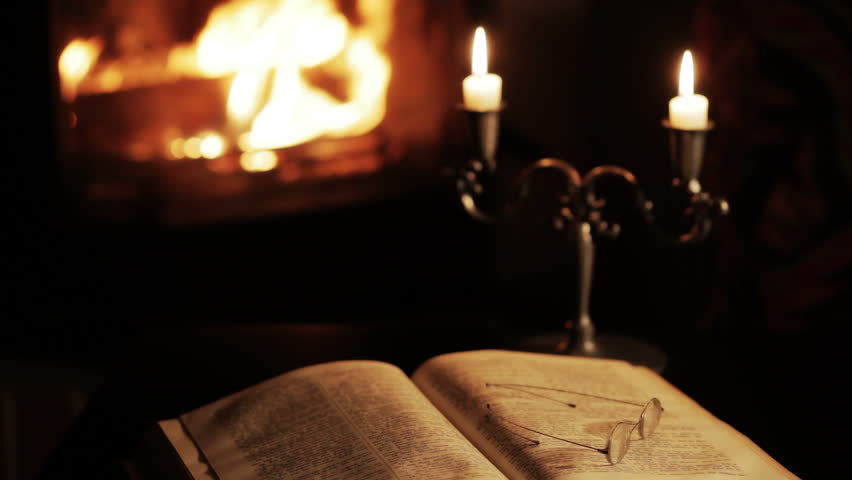 Reading in front of the fireplace
