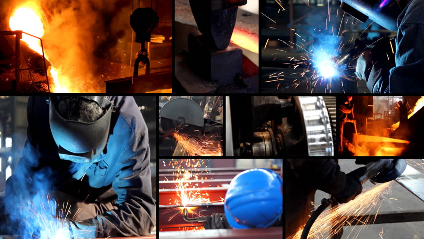 Metal industry multiscreen, welder, steel mill, grinding, lathe