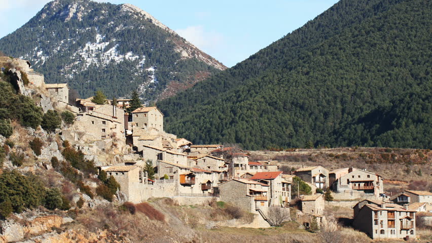 view of a village in the pyrenees mountains, spain