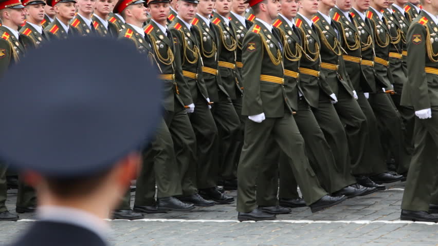 MOSCOW - MAY 6: Column cadets march in rehearsal of parade in honor of Great Patriotic War victory on Red Square on May 6, 2010 in Moscow, Russia.