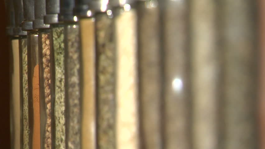 extreme close up shot of a spice rack... with a rack focus.