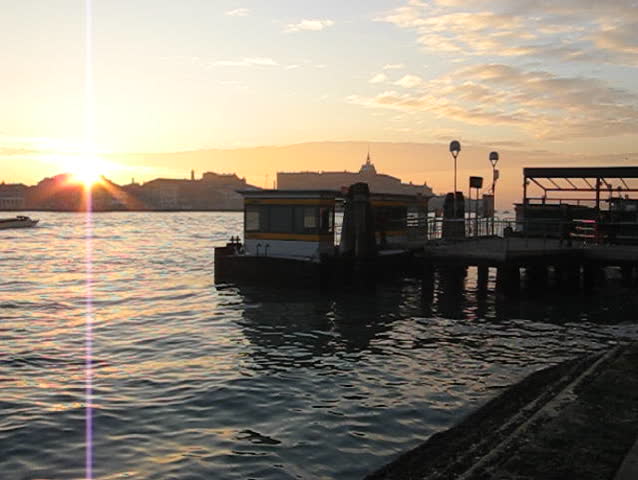 Venice: Vaporetto's pier at sunset