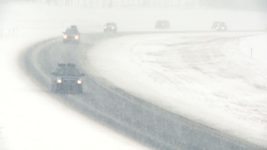 Highway traffic during blizzard