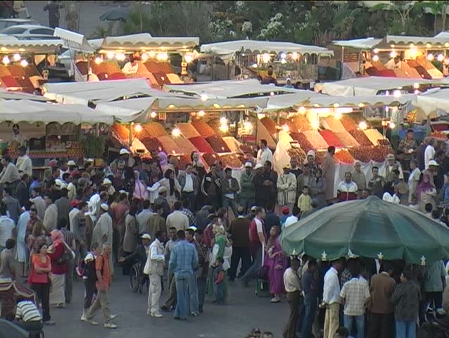 Market stalls in the central Medina, Marrakesh, Morocco.