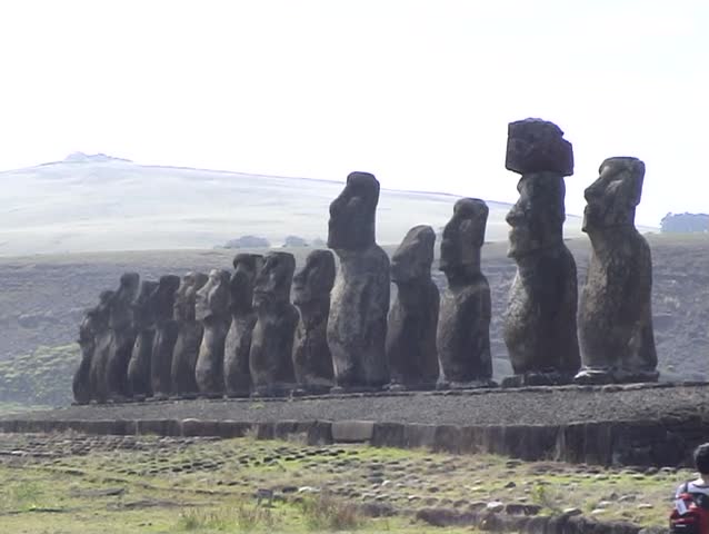 3-shots of Moai Statues on Easter Island, South Pacific.