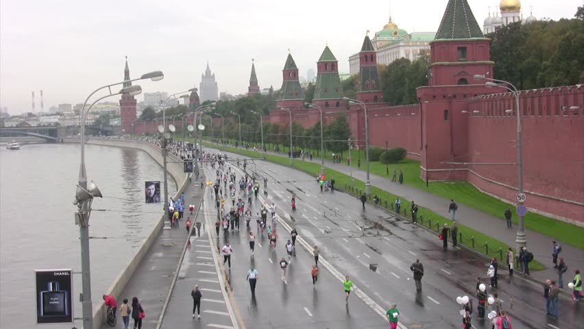 MOSCOW - SEPTEMBER 12: Participants run along quay near Kremlin during MOSCOW INTERNATIONAL PEACE MARATHON, September 12, 2010 in Moscow, Russia. 