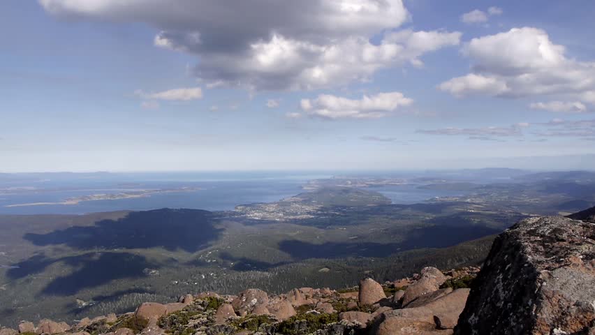 Timelapse view from the Summit of famous Mt. Wellington in Hobart, Tasmania, Australia's south island.  Shot on a mostly sunny day and sped up to show the movement and development of the clouds.