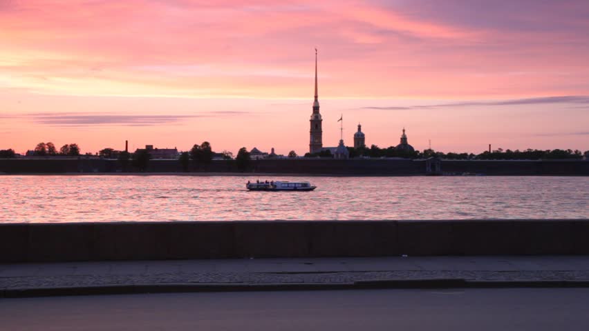 passenger ship sails along Neva by Peter and Paul Fortress