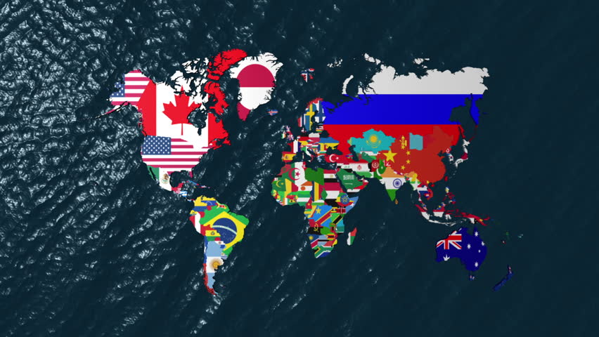 3D Wide Flag World Map Zoom to North America