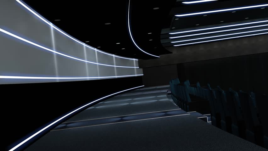 Computer generated animation of an entrance to a green screen movie theater. High definition 1080p.