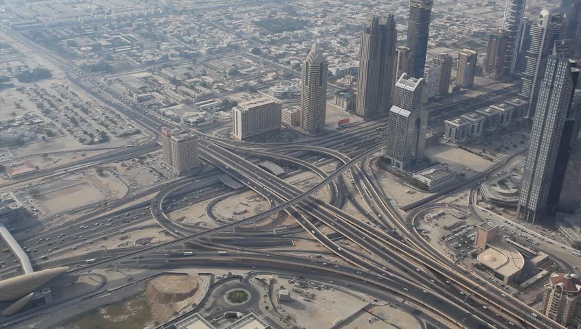 Aerial view of a highway junction in Dubai, United Arab Emirates