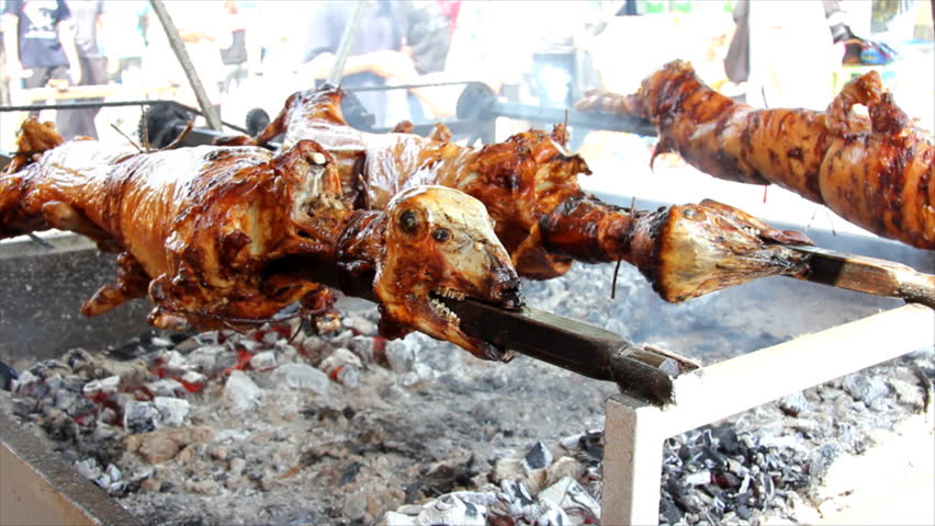 Meat on the spit, delicious roasted meat from sheep and pigs