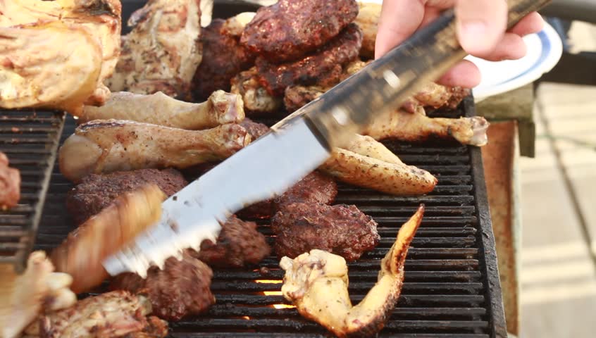 Summer BBQ with hamburgers and chicken