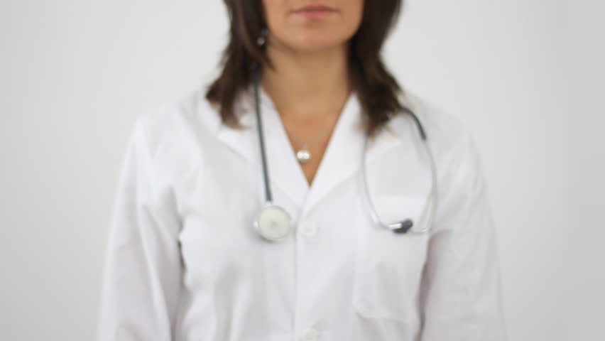 Female doctor offering pills in blister, isolated