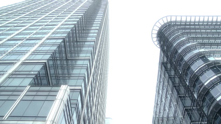 Pan over modern office skyscraper