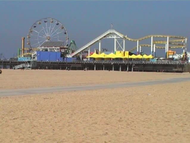 jogging along cycle lane towards Santa Monica pier 