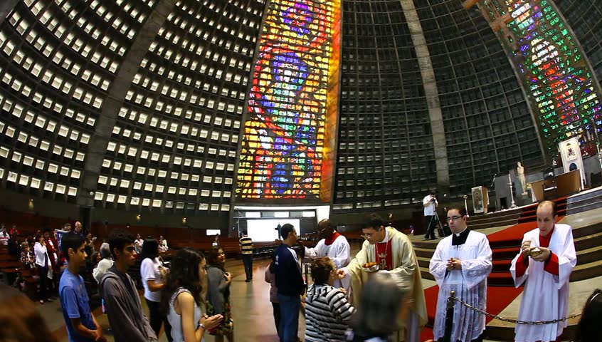 RIO DE JANEIRO BRAZIL - JUNE 19: Sunday Mass at Cathedral Sao Sebastian, patron of the city and the seat of the archbishop of Rio de Janeiro June 19, 2011