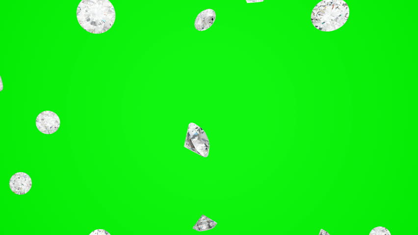 Diamonds scattering or flying away over green screen