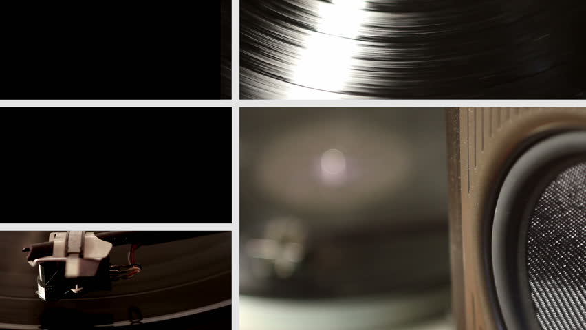 Vinyl record playing on turntable spit screen