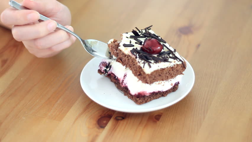 Eating delicious cake 