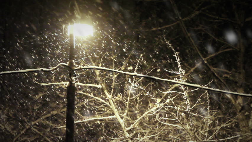  Street lamp illuminates the snow
