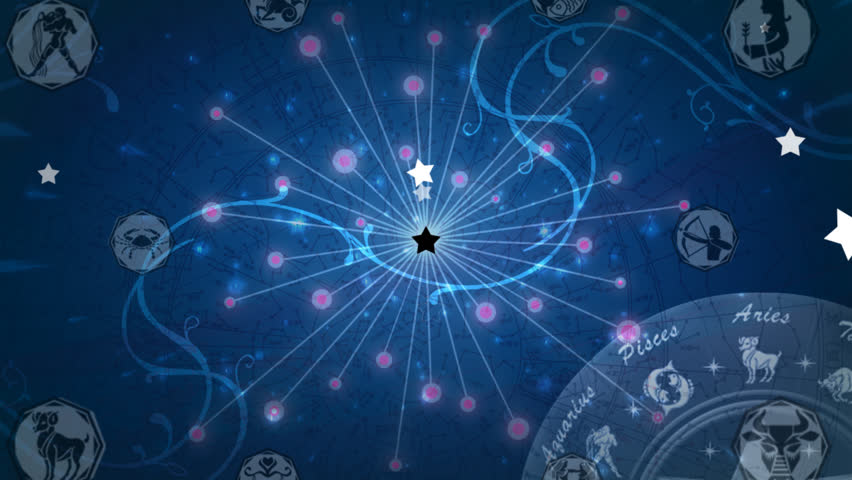 Zodiac wheel whith astrology signs floating in space