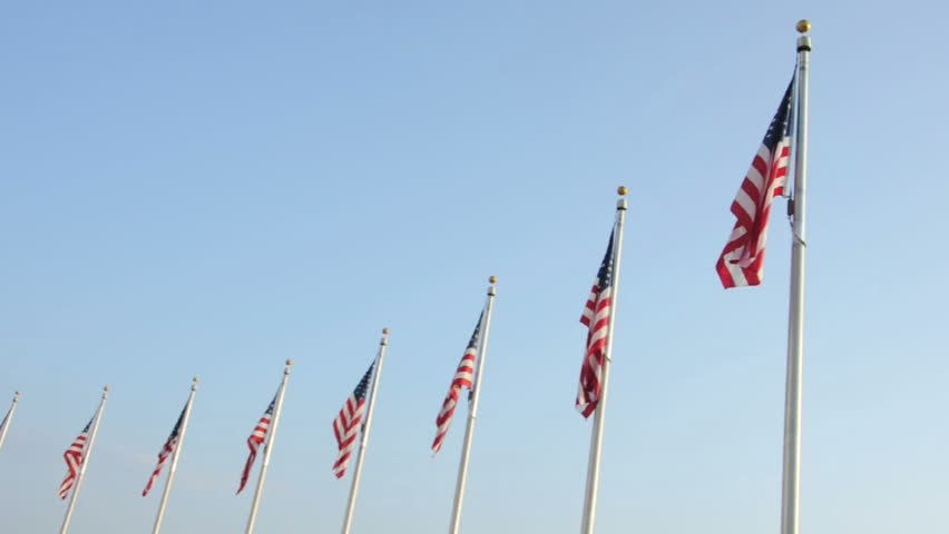 United States of America Flags Waving in the Wind