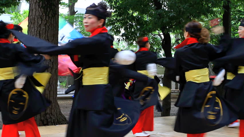 CHOFU, JAPAN - AUGUST 28: Unidentified dancers perform Japanese traditional dance at the annual  9th Festival "Yosakoi Matsuri" in Chofu, Tokyo on August 28th 2011.