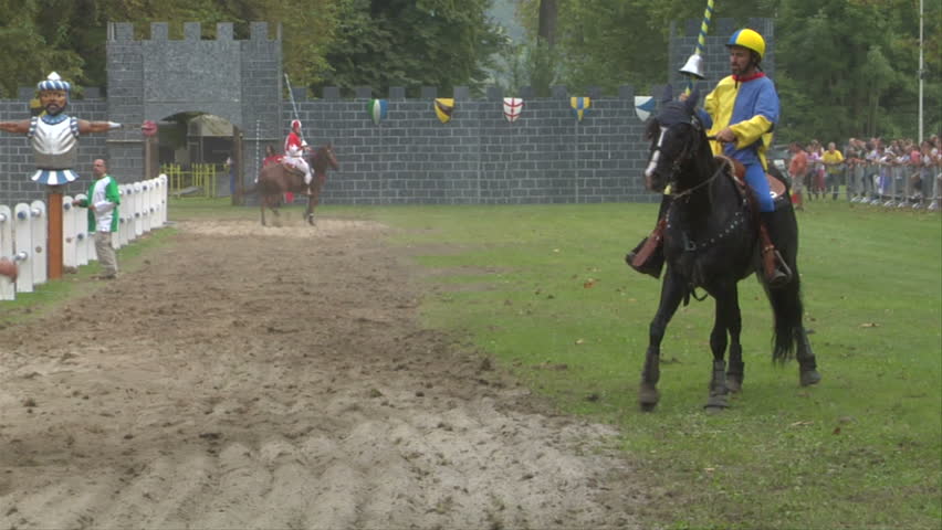 COMO, ITALY - CIRCA SEPT 2011:  Palio del Baradello re-enacts Barbarossa's visit to his allies in Como after defeating Milan in the 1159 battle, circa Sept 2011, Como, Italy. Period dances, games and shows create a medieval atmosphere at this annual event