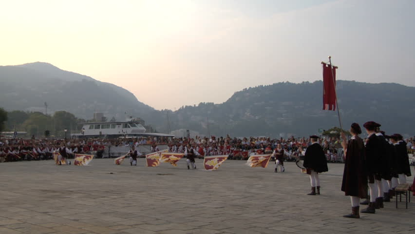 COMO, ITALY - CIRCA SEPT 2011:  Palio del Baradello re-enacts Barbarossa's visit to his allies in Como after defeating Milan in the 1159 battle, circa Sept 2011, Como, Italy. Period dances, games and shows create a medieval atmosphere at this annual event