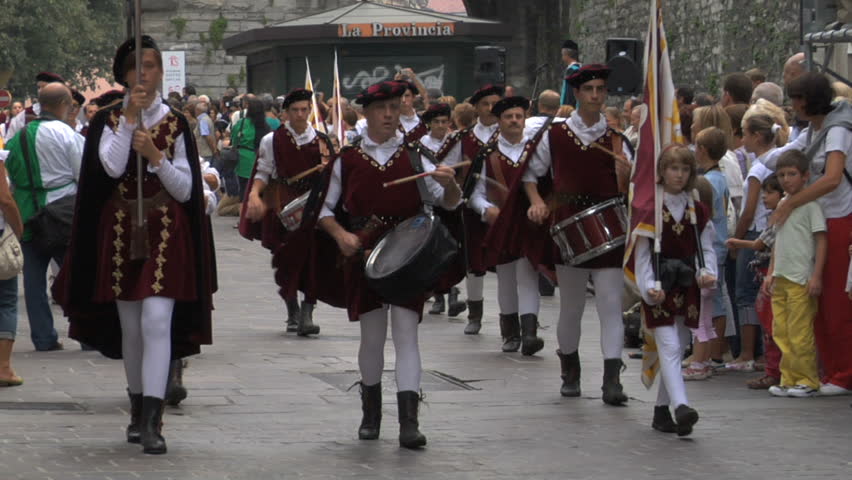 COMO, ITALY - CIRCA SEPT 2011:  Palio del Baradello re-enacts Barbarossa's visit to his allies in Como after defeating Milan in the 1159 battle, circa Sept 2011, Como, Italy. Period dances, games and shows create a medieval atmosphere at this annual event