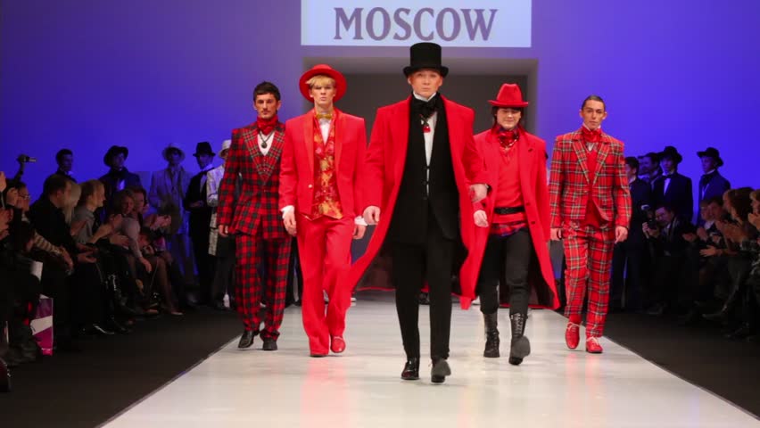 MOSCOW - FEB 22: Men wear suits by S. Zaytzev and walk the catwalk in Collection Premiere Moscow, on Feb 22, 2011, Moscow, Russia. Zaitsev began theatrical display of collections, first in Russia