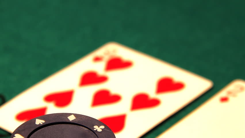 Poker table, professional dolly shot.