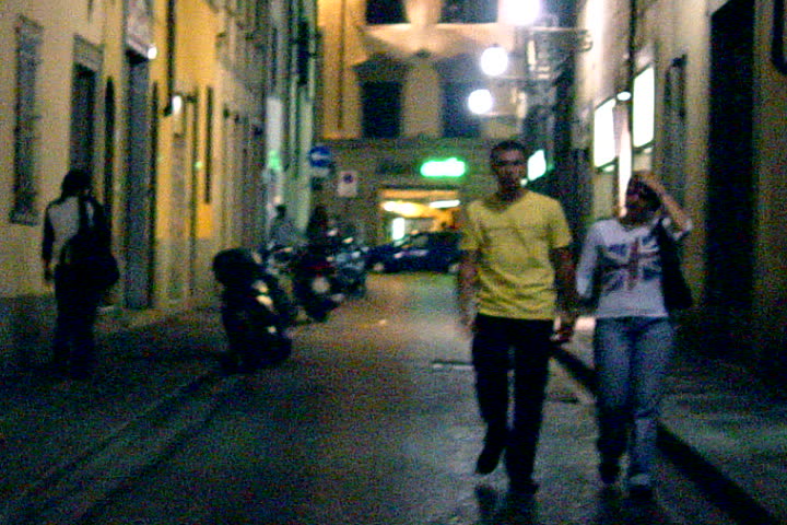 FLORENCE-2010-2011: (Stylized Image Sequence) people walking through Florence, Italy at night.