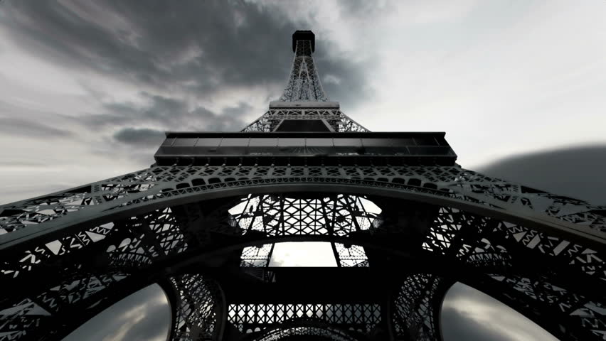 Eiffel Tower Clouds Timelapse - fisheye 3D render scene composited with real clouds timelapse.