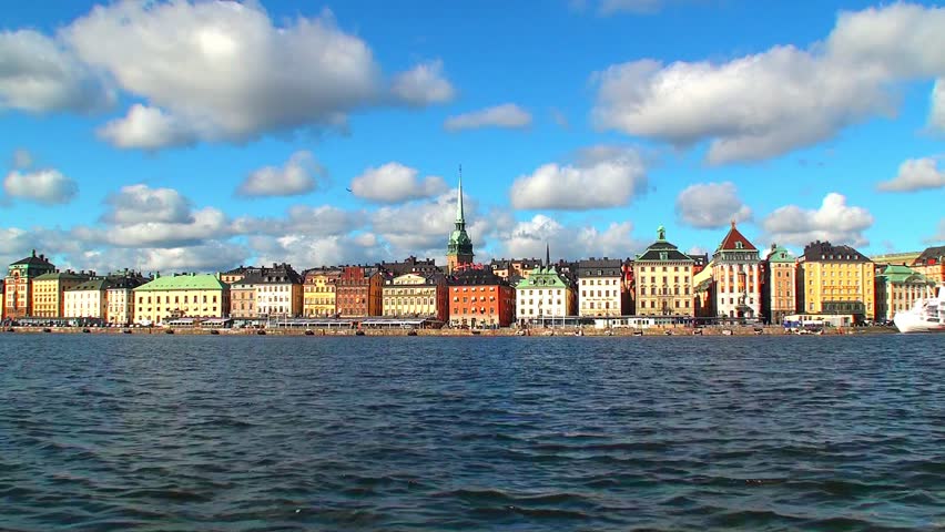 Scenic zoom panorama of the Old Town (Gamla Stan) in Stockholm, Sweden