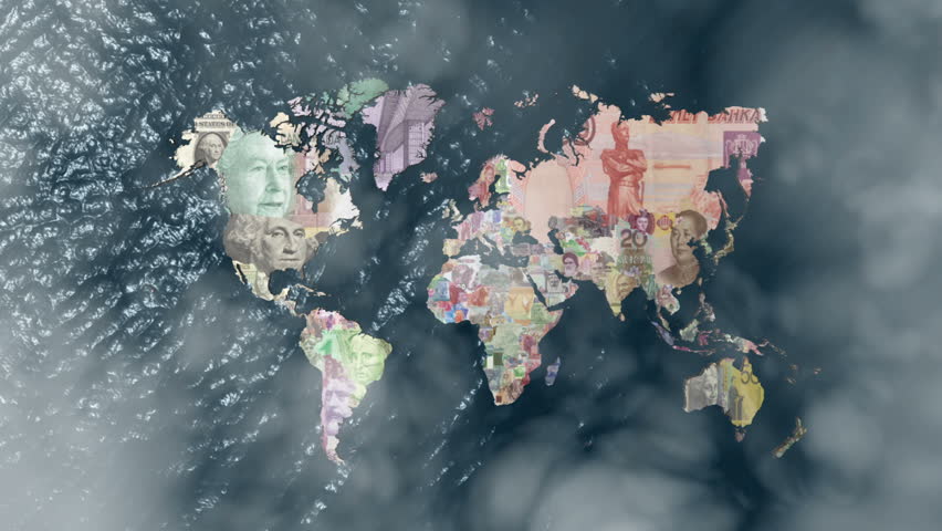 America Financial World with Currencies as Countries with Clouds