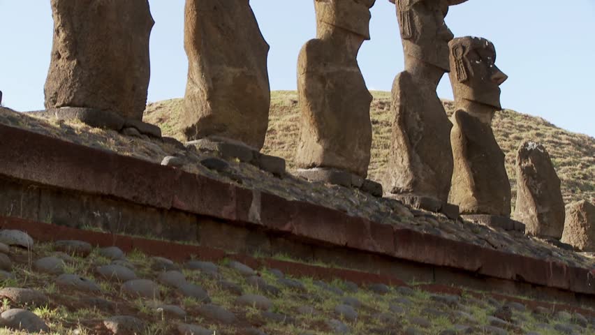 A tilt up to Easter Island statues.