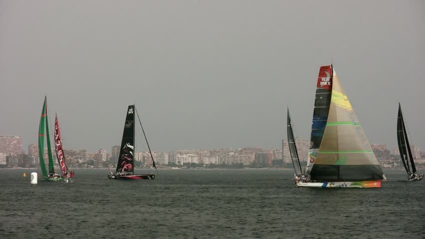 ALICANTE, SPAIN - OCTOBER 7: Sanya Team, one of the six teams participating in the race around the world "Volvo Ocean Race 2011-2012" begin their preparation in the first race on Oct 7, 2011 in Alicante Spain. 