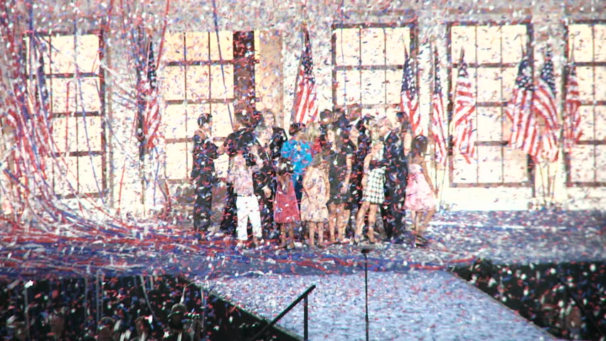 DENVER, CO - CIRCA 2008: A pan to a wide shot of the Pepsi Center as Former President Bill Clinton addresses the crowd at the 2008 Democratic National Convention circa 2008 in Denver Colorado