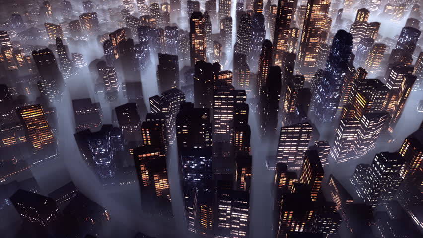 3d flight over big city at night. Loop.