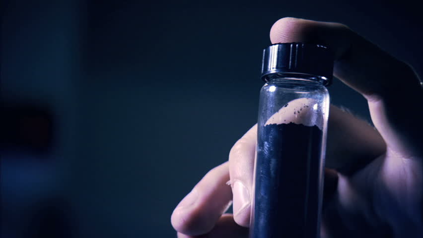 Close-up of a vial with graphene inside it.