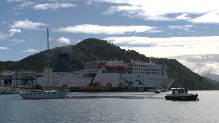 PICTON, NEW ZEALAND - CIRCA 2010: Ferry begins to depart harbor circa 2010 in Picton.