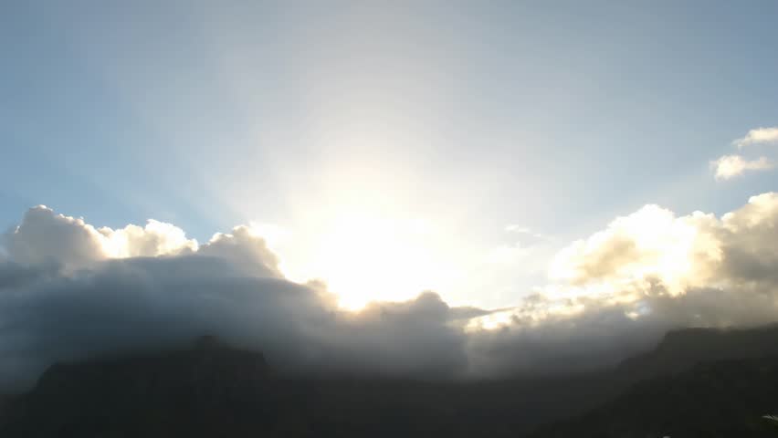 Time Lapse Sunbeams  at Sunset, Hiva Oa, French Polynesia, 