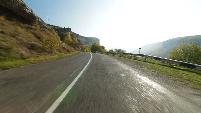 Driving on a winding mountain road in the direction of Ai-Petri, Crimea, Ukraine