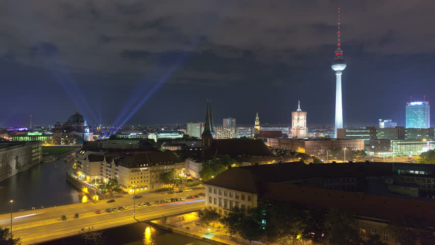 Berlin Dynamic Night HD Skyline City Timelapse